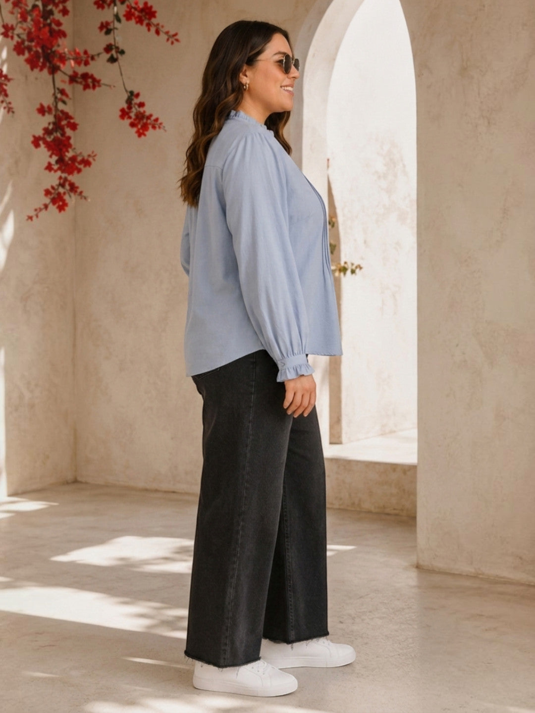 Women Plus Size Blue Shirt Oxolloxo