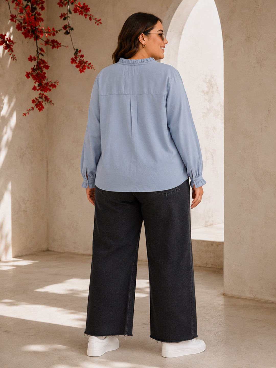 Women Plus Size Blue Shirt Oxolloxo