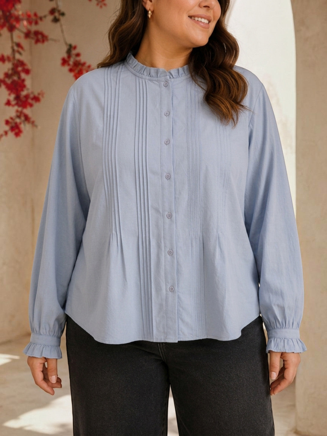 Women Plus Size Blue Shirt Oxolloxo