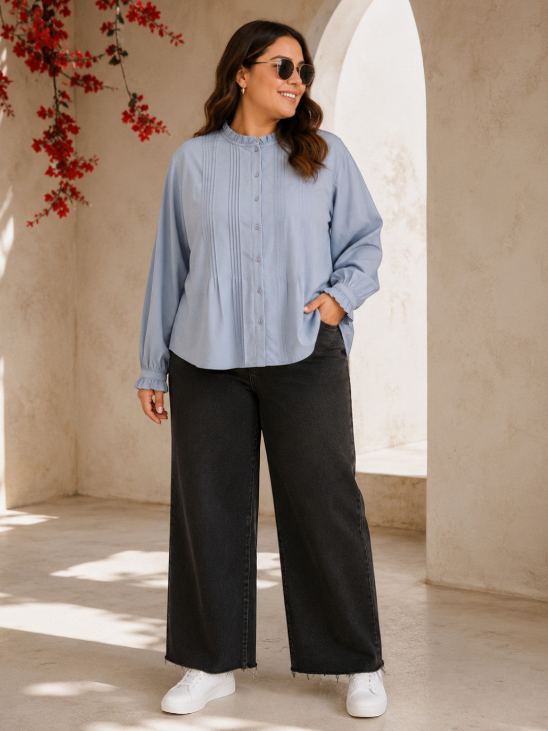 Women Plus Size Blue Shirt Oxolloxo