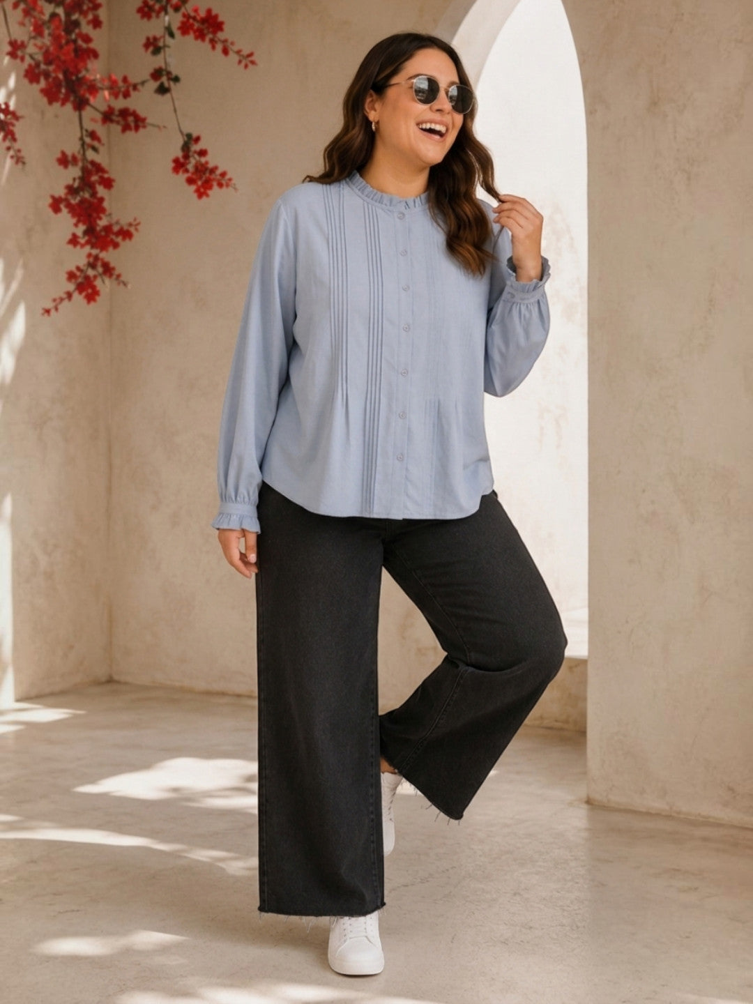 Women Plus Size Blue Shirt Oxolloxo