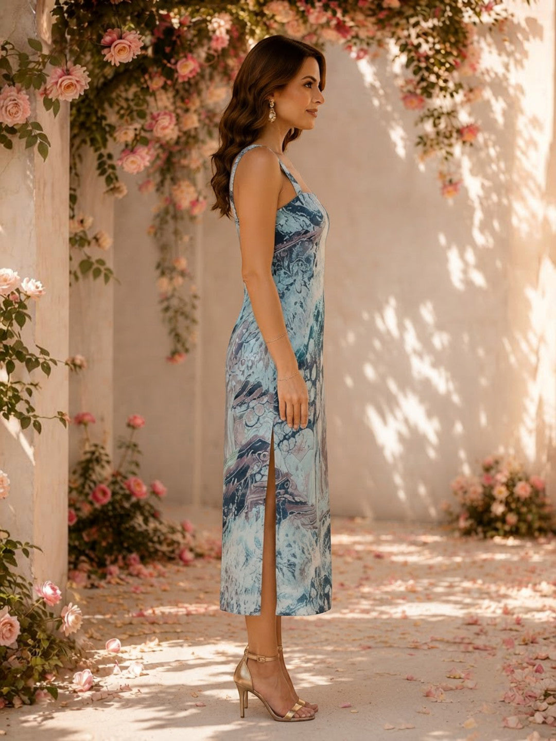 Women Multicolor Marble Satin Dress Oxolloxo