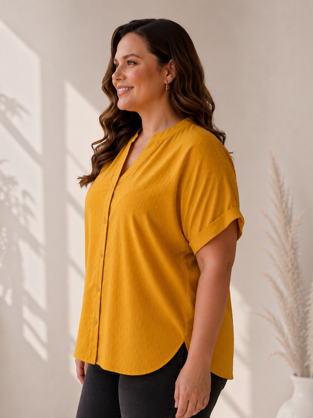 Women Plus Size Yellow Stripes Cotton Top Oxolloxo