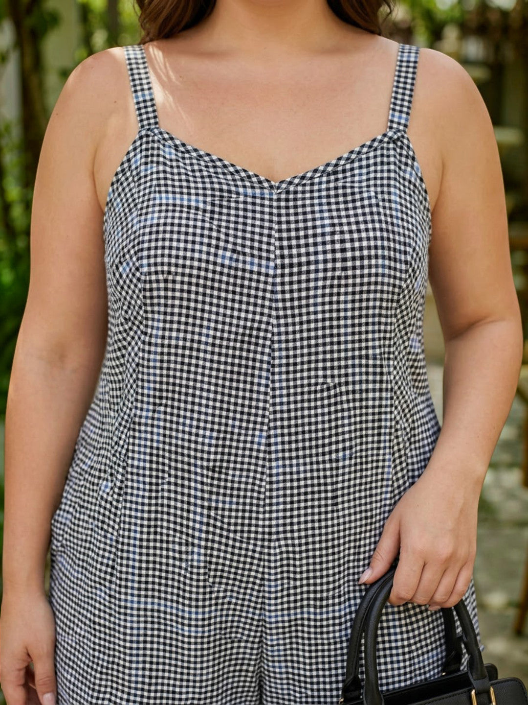 Women Plus Size Multicolor Check Print V-Neck Sleeveless Jumpsuit - image 4