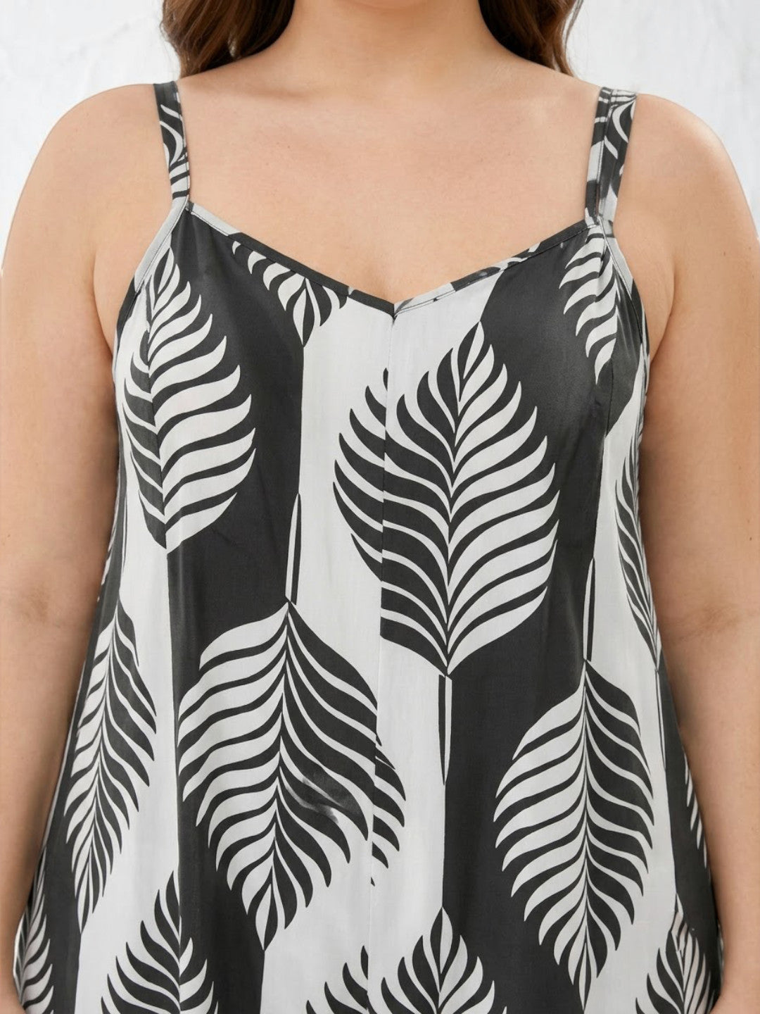 Women Plus Size Multicolor Leaf Print V-Neck Sleeveless Jumpsuit - image 4