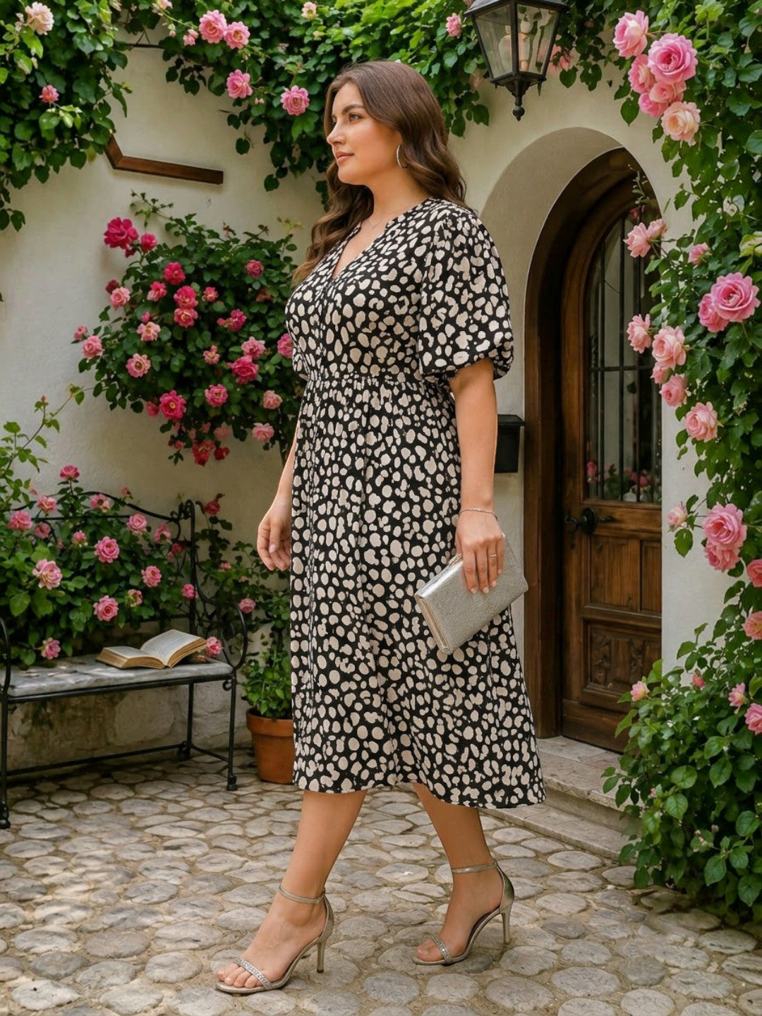 Women Plus Size Black Animal Print Button-Down Midi Dress - image 7