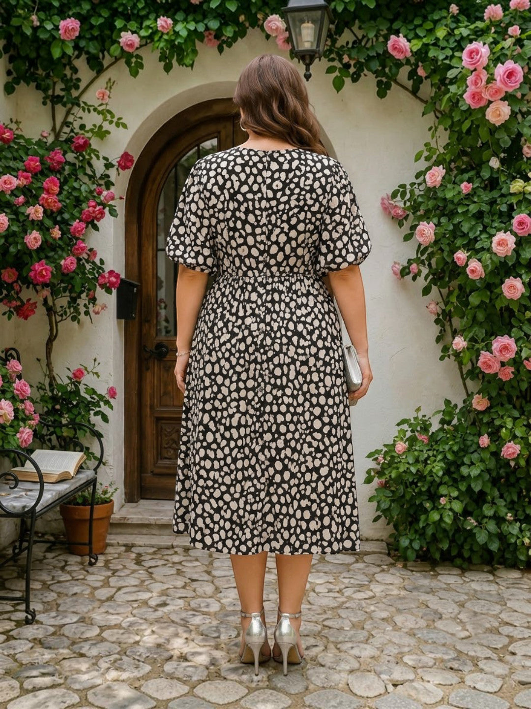 Women Plus Size Black Animal Print Button-Down Midi Dress - image 3