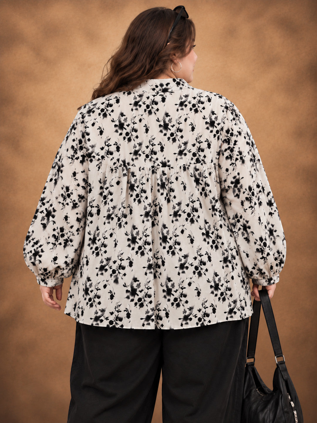 Women Plus Size White Floral Print Viscose Button-Down Baggy Top - image 3