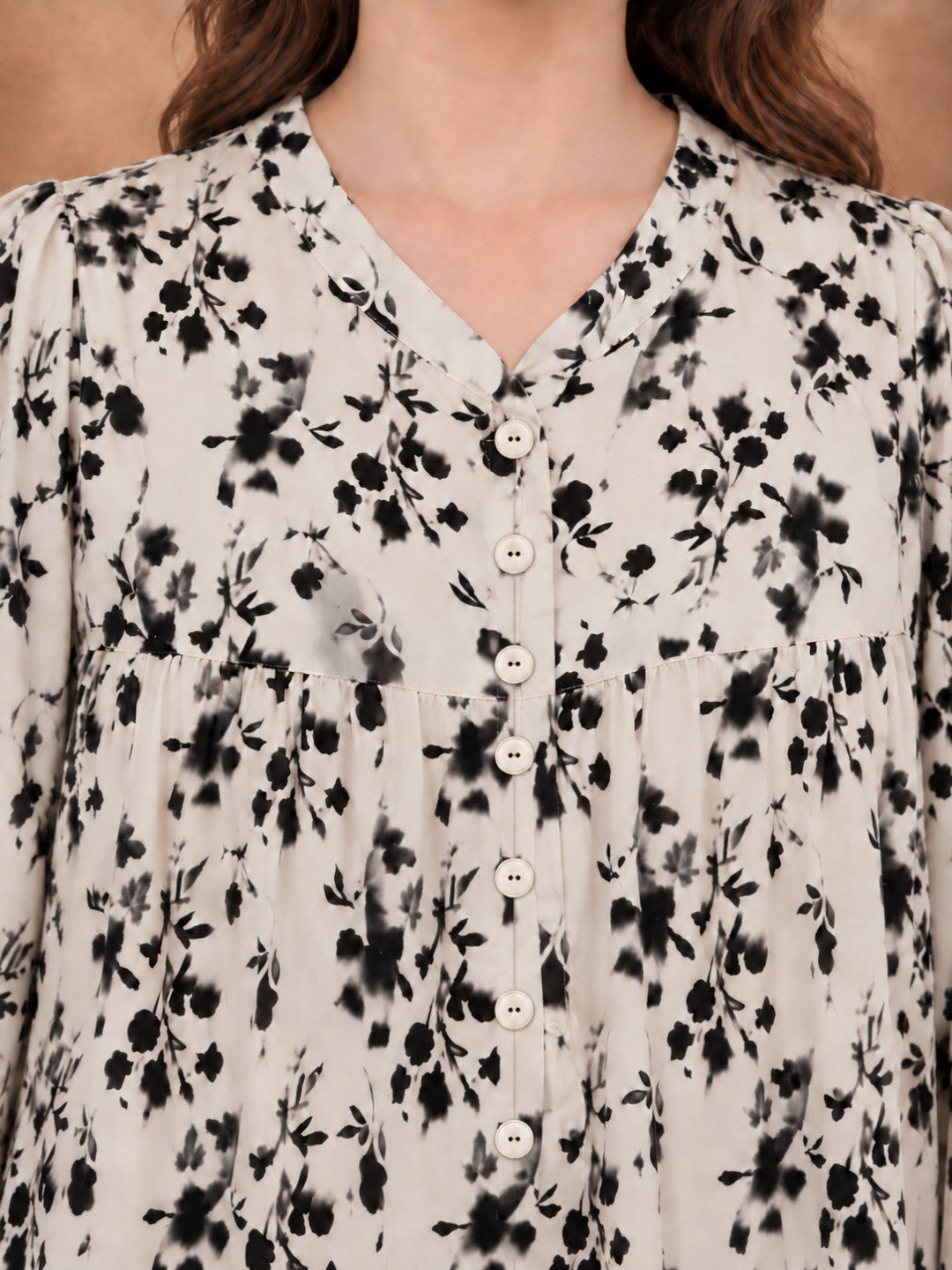 Women Plus Size White Floral Print Viscose Button-Down Baggy Top - image 4