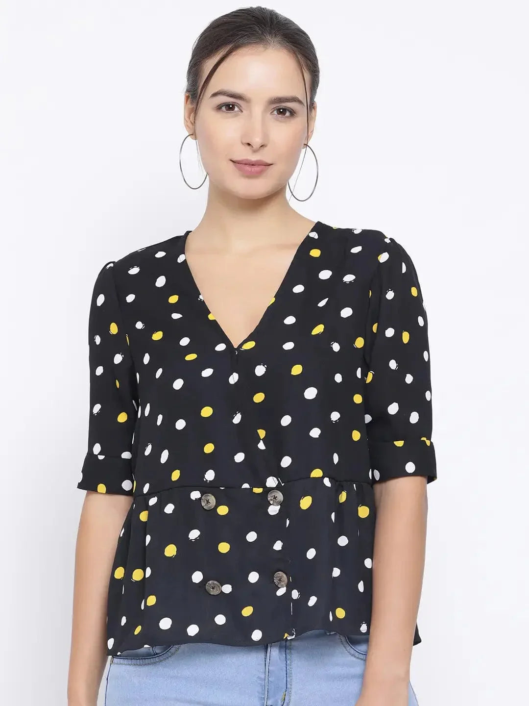 Sunshine Polka Button Womenâ€™S Top - oxolloxo