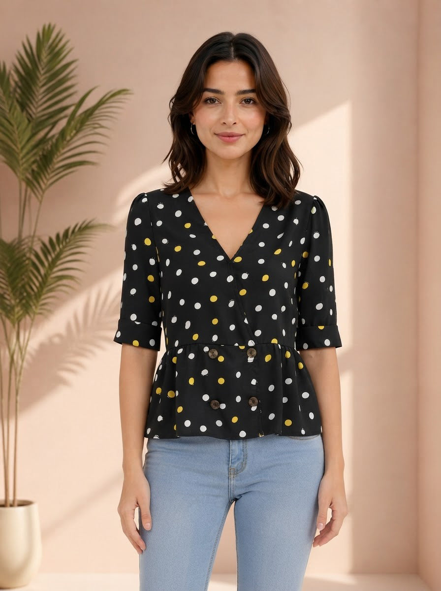 Women's Black Polka Dot Top