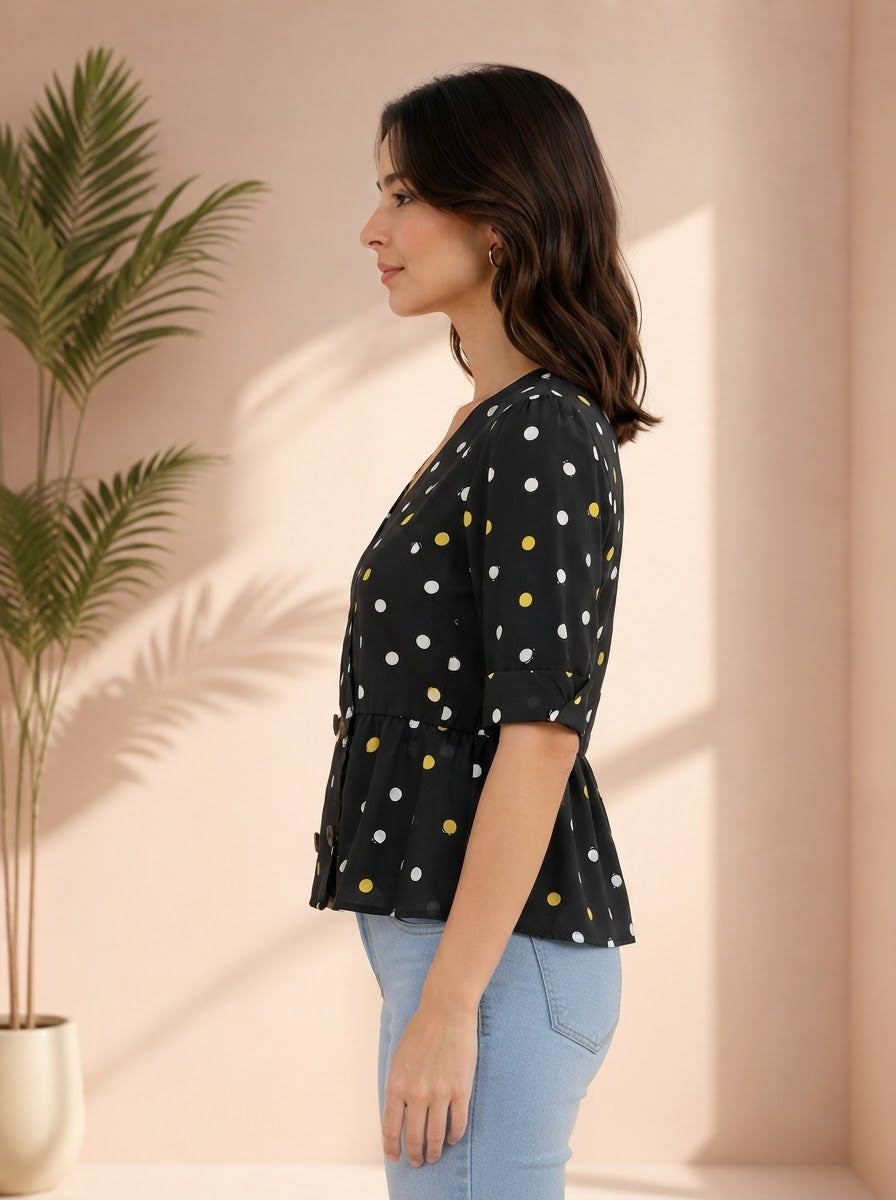 Women's Black Polka Dot Top