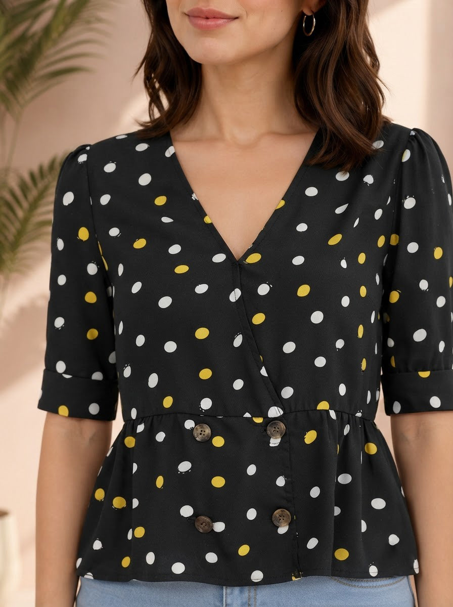 Women's Black Polka Dot Top
