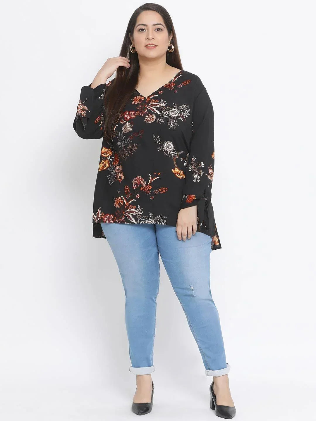 Floral Northern Light Plus Size Loopy Top For Summer Style - oxolloxo