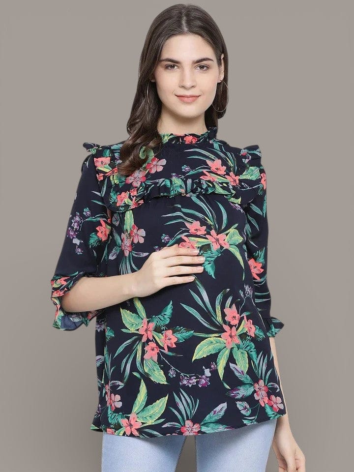 Multicolor Floral Wave Maternity Top