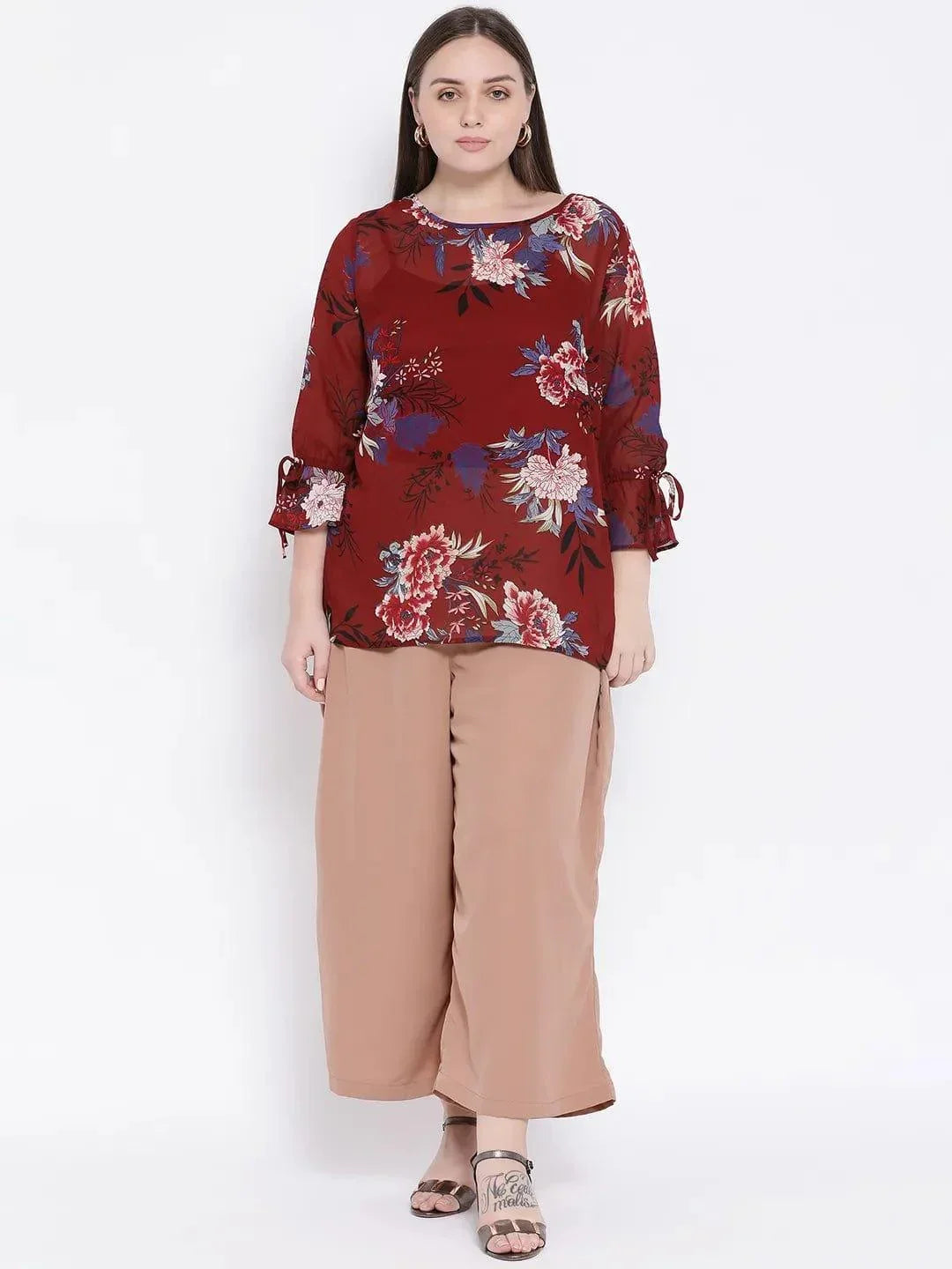 Beige Metal Plus Size Women Pant - oxolloxo