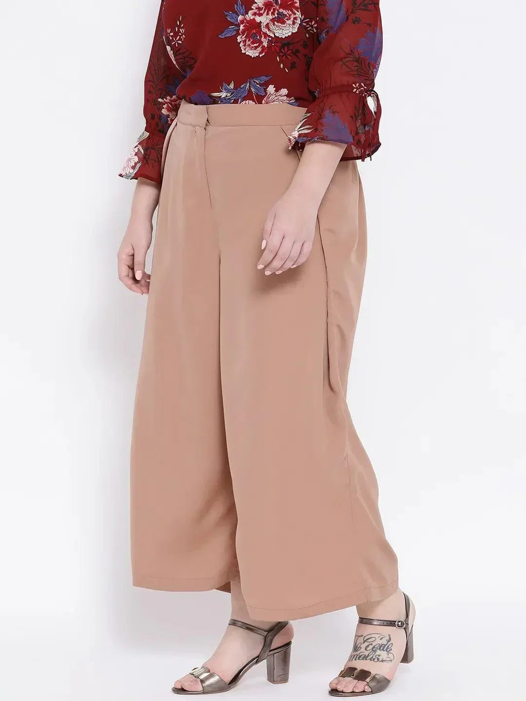 Beige Metal Plus Size Women Pant - oxolloxo