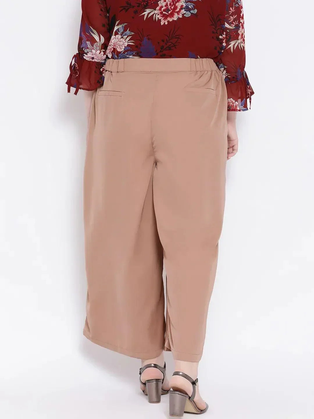 Beige Metal Plus Size Women Pant - oxolloxo