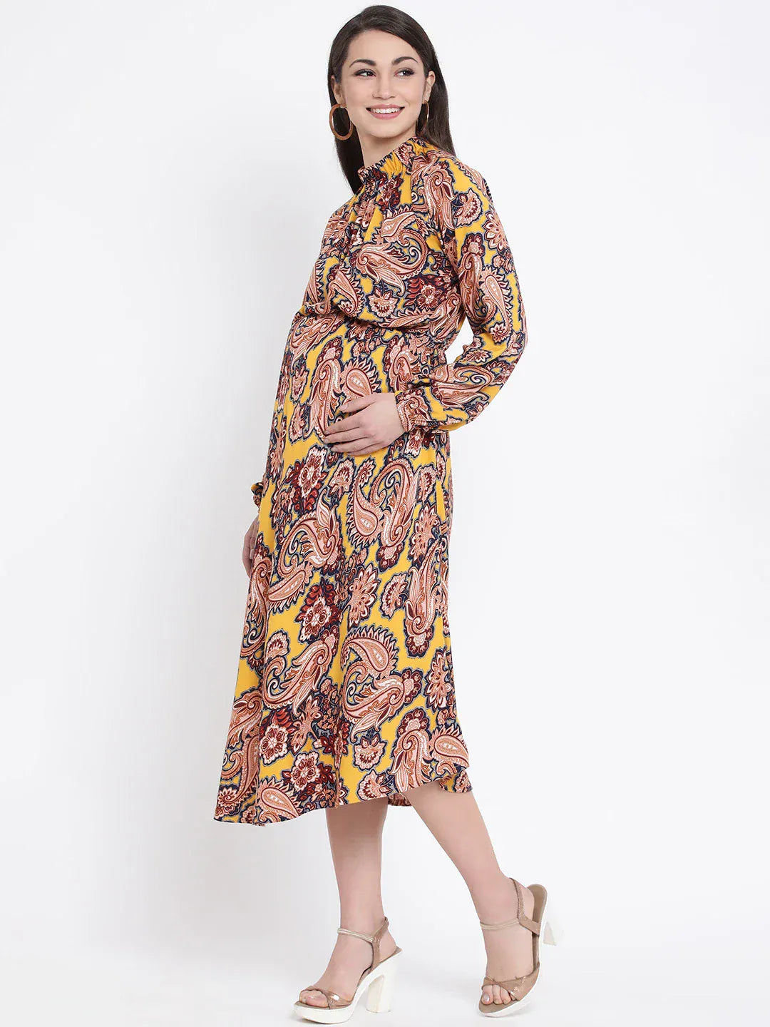 Women Multicolor Tropical Print Maternity Viscose Dress