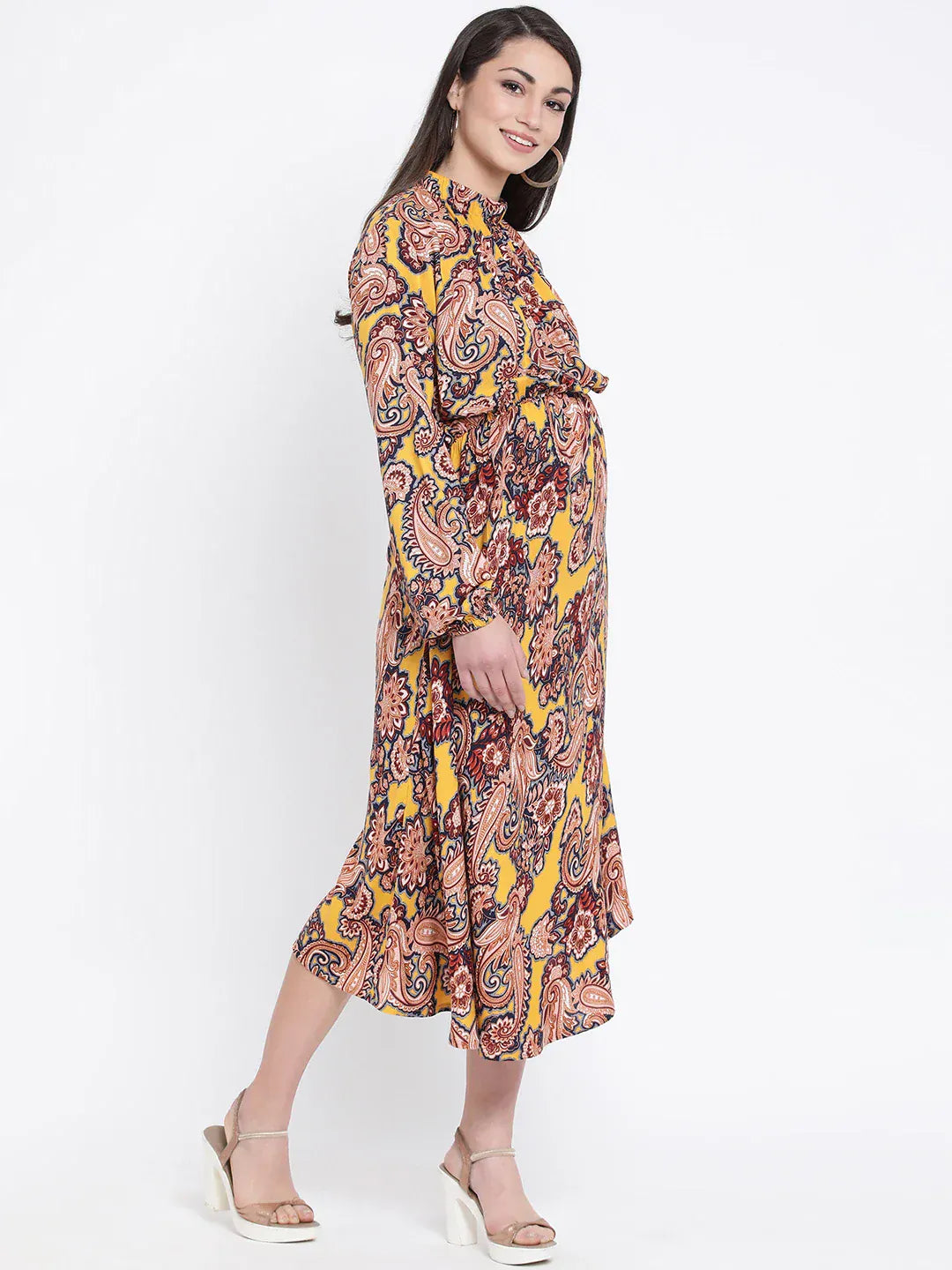 Women Multicolor Tropical Print Maternity Viscose Dress