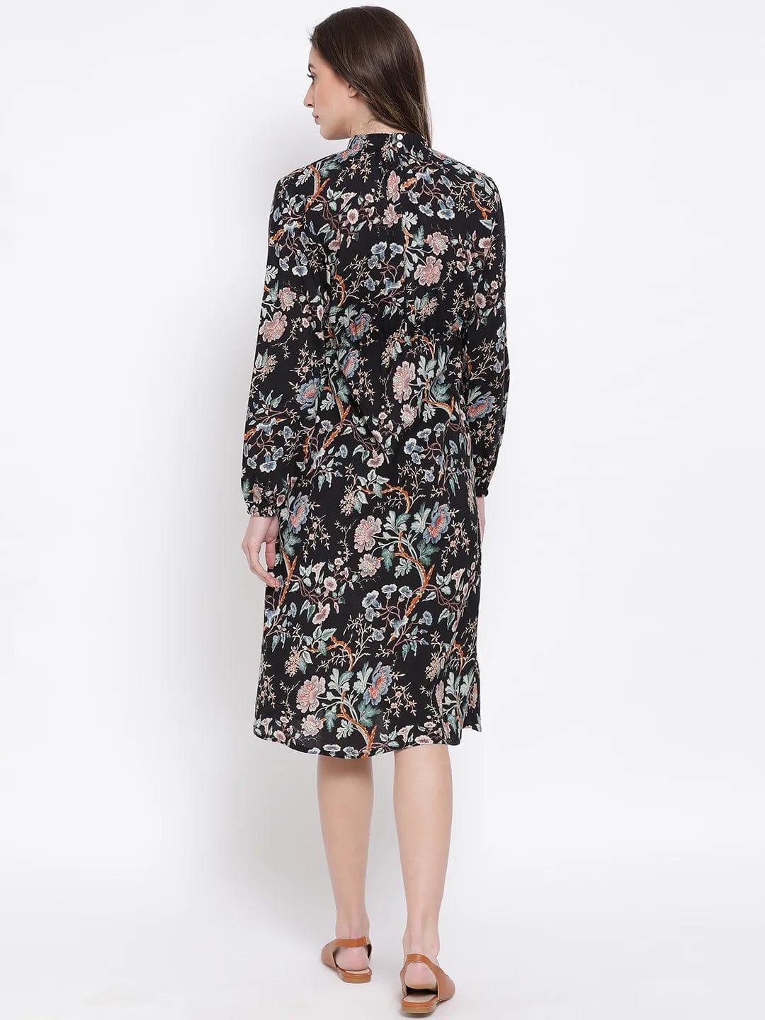 Floral Doctorial Caution Midi Maternity Dress For Expecting Moms - oxolloxo