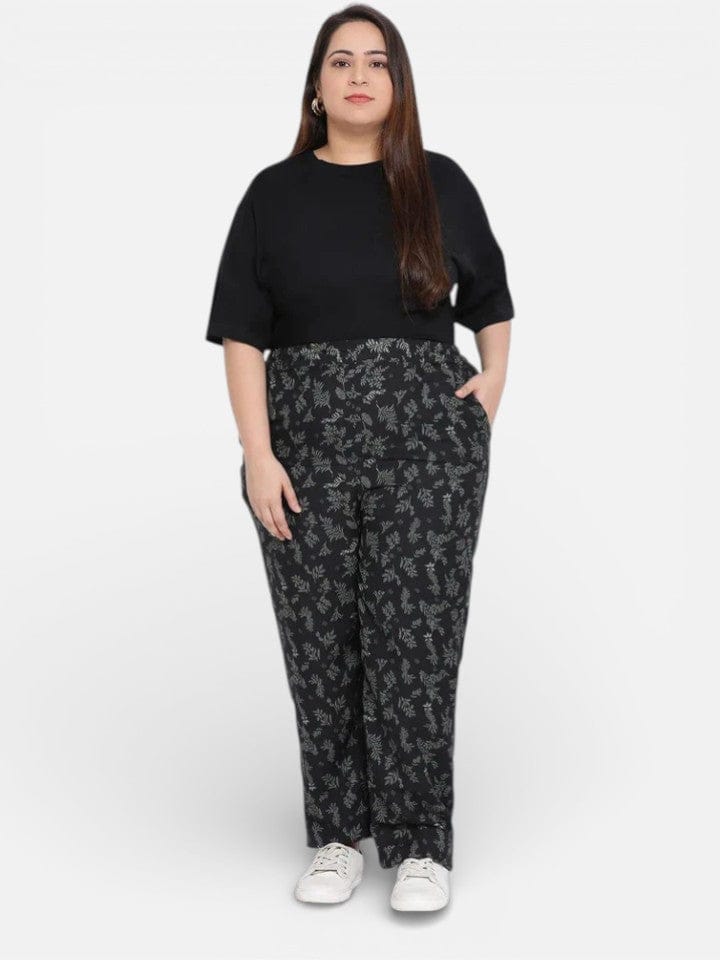 Plus Size Dark Green Floral Printed Pant