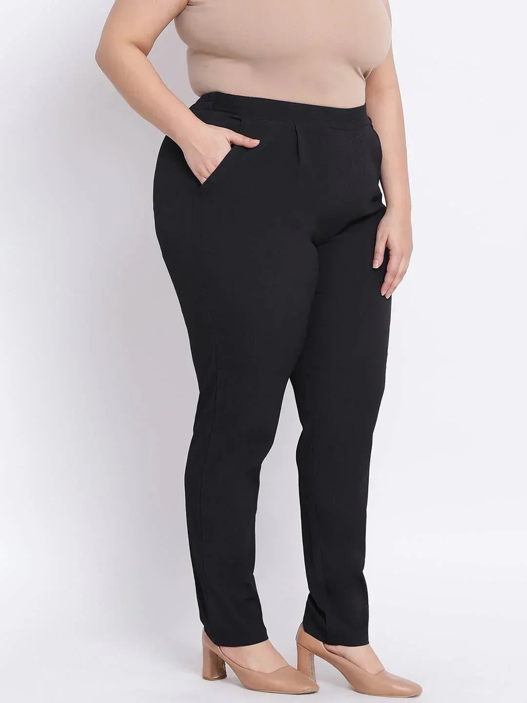Black Delta Plus Size Pant For Comfortable Daily Wear - oxolloxo