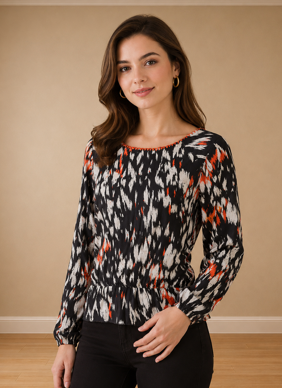 Women's Black Abstract Print Top