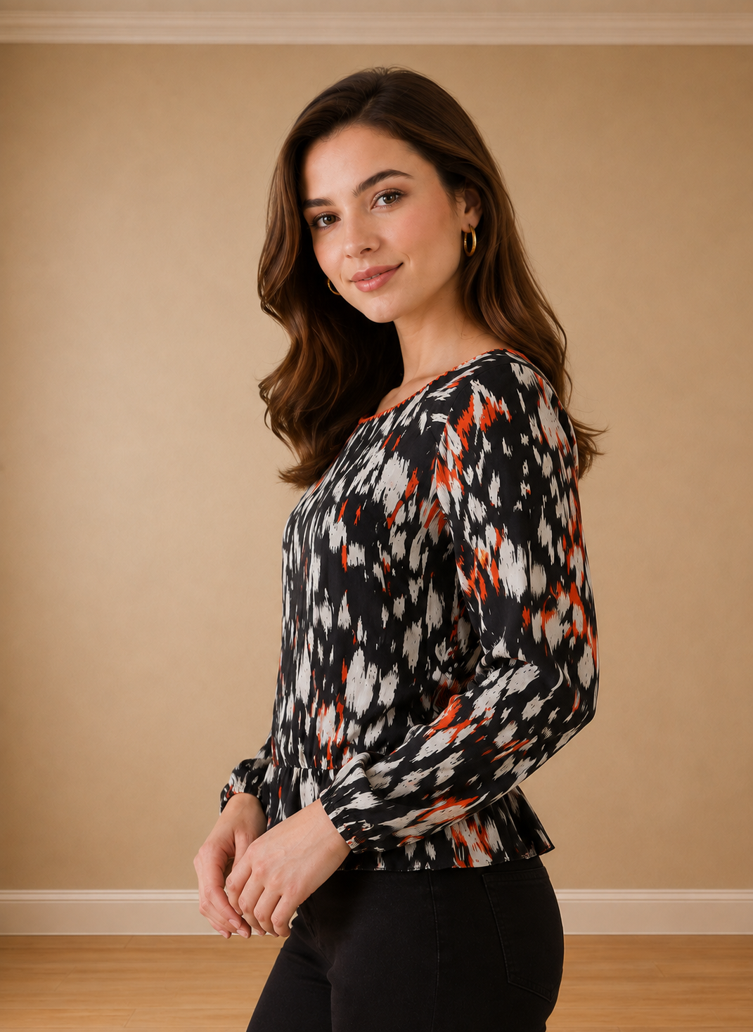 Women's Black Abstract Print Top