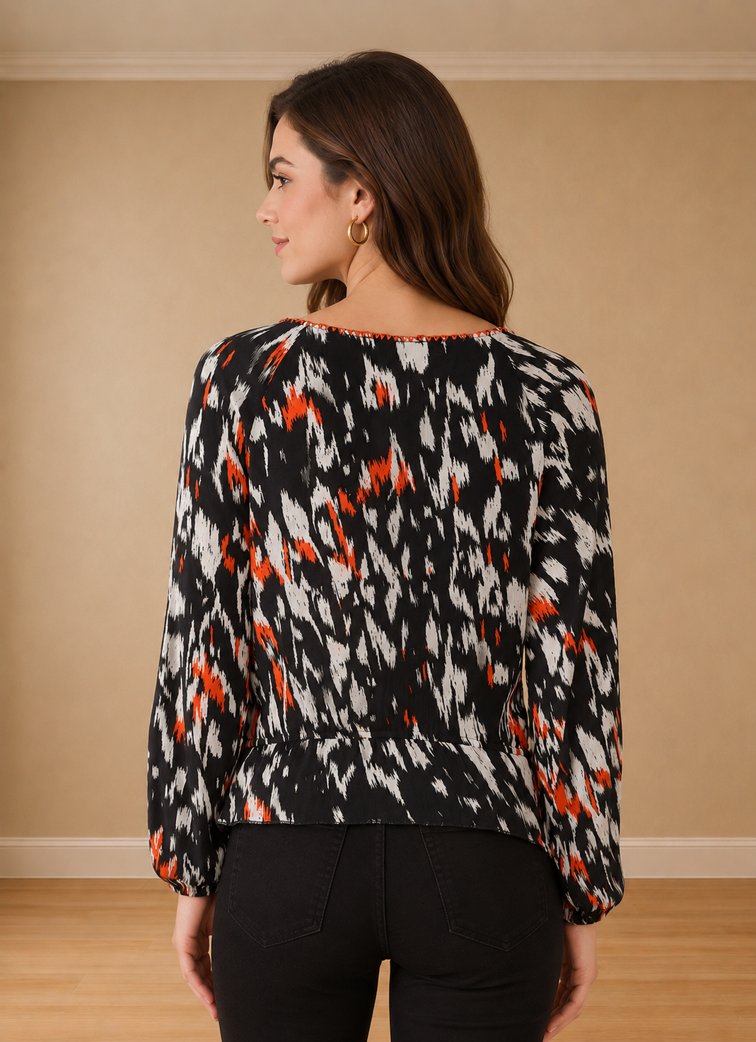 Women's Black Abstract Print Top