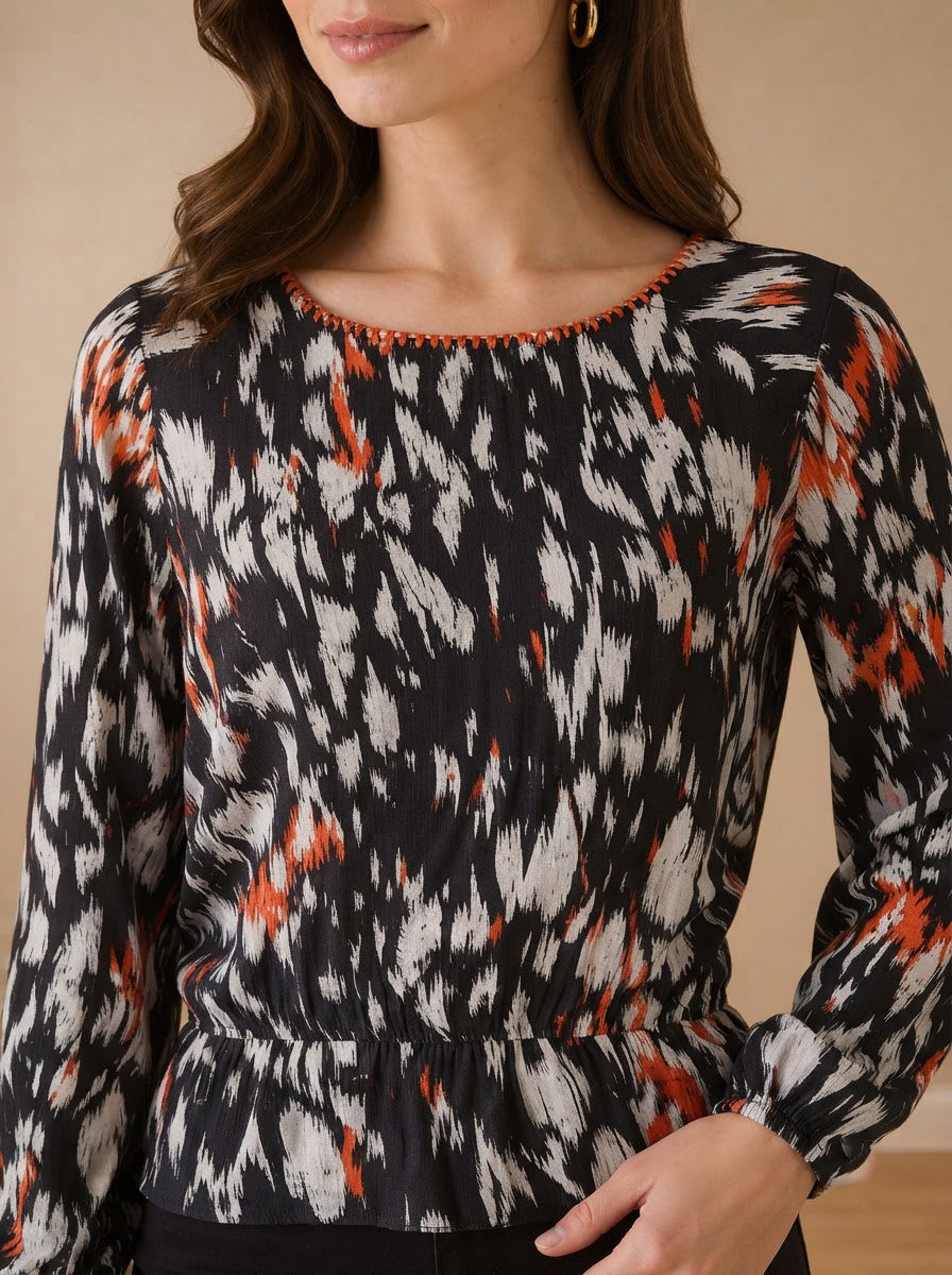 Women's Black Abstract Print Top