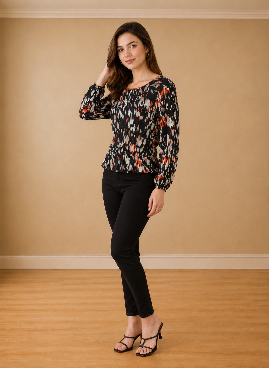 Women's Black Abstract Print Top
