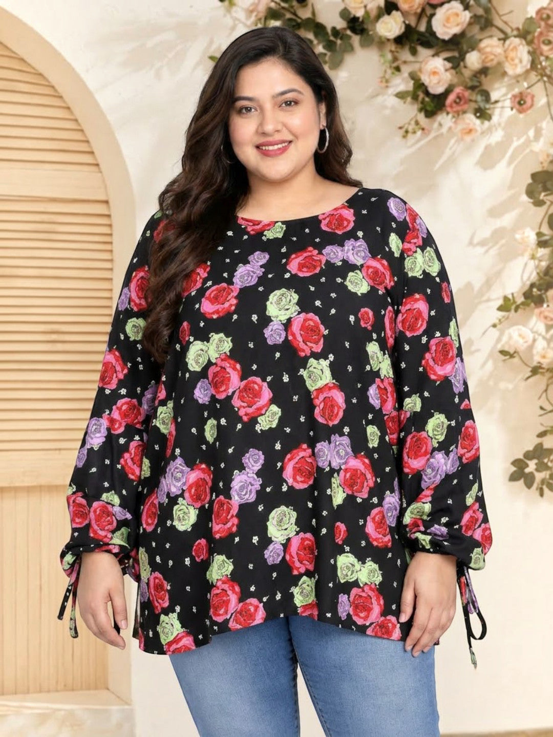 Plus Size Multicolor Roses Top