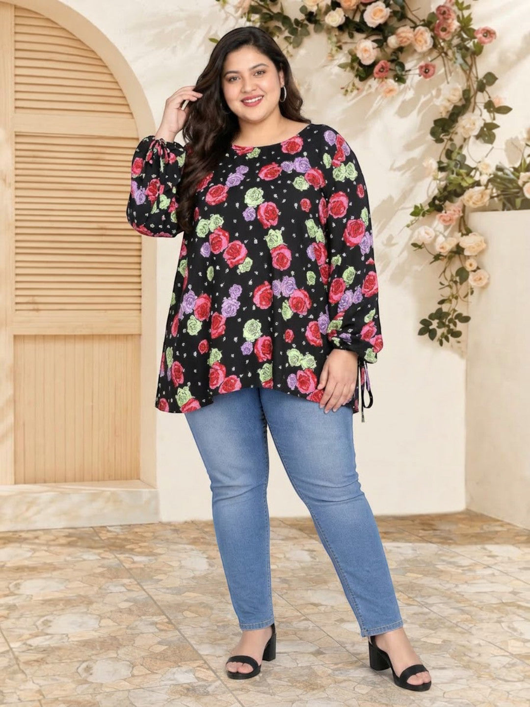 Plus Size Multicolor Roses Top
