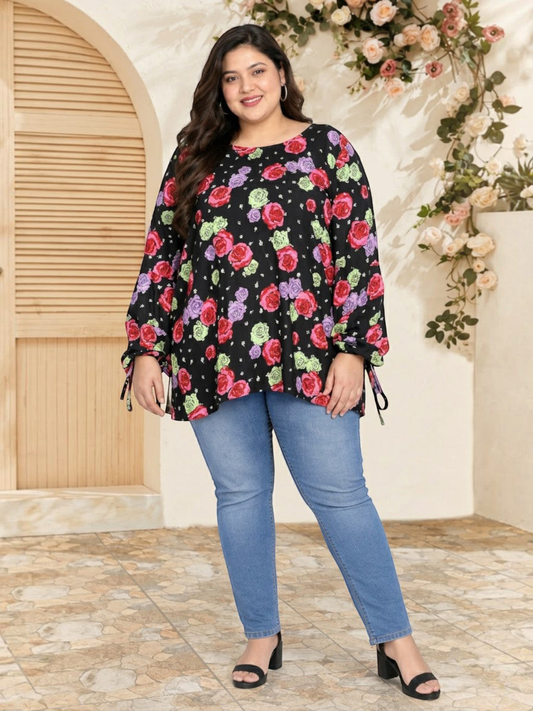Plus Size Multicolor Roses Top