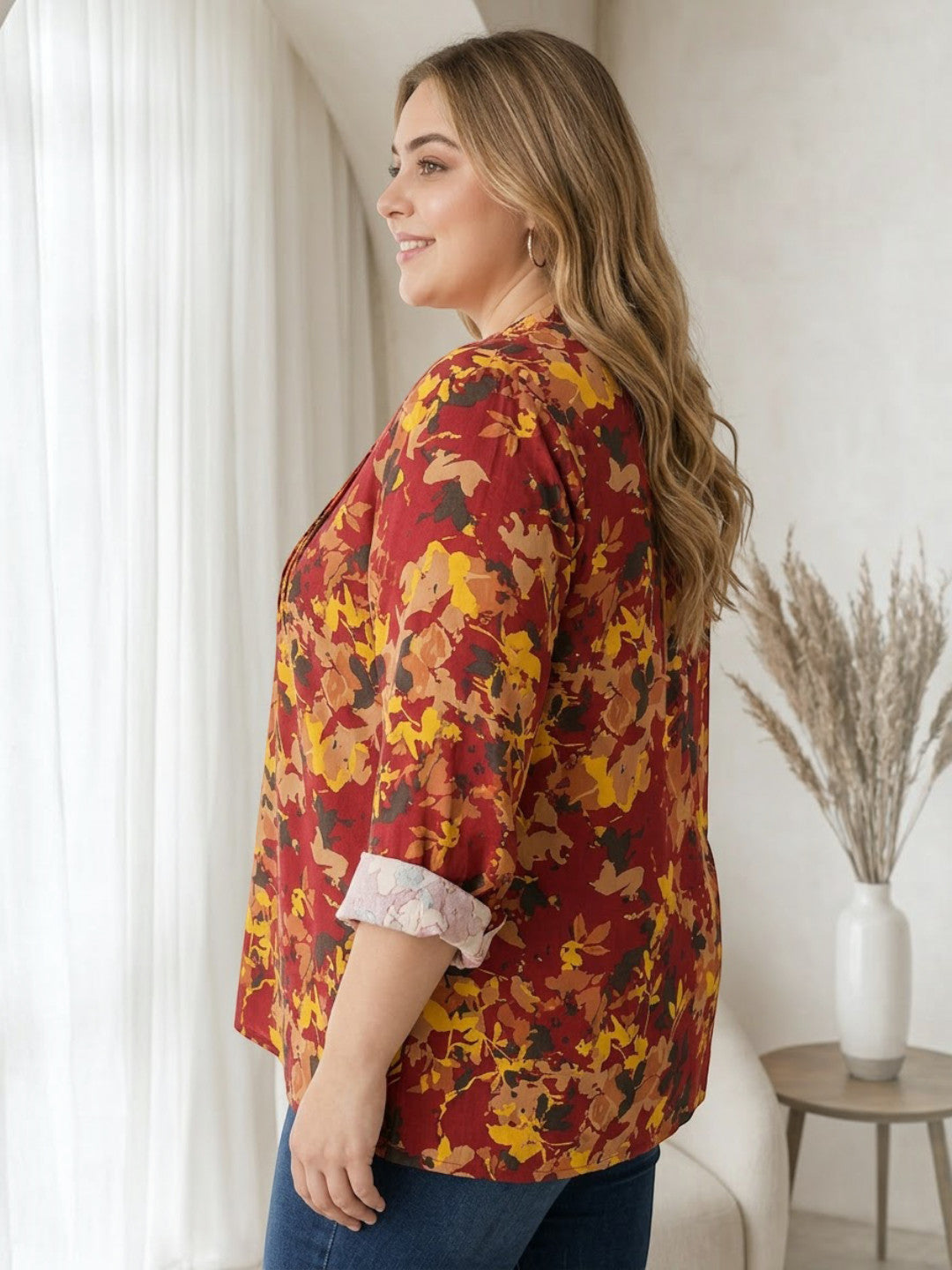 Plus Size Multicolor Floral Printed Viscose Top