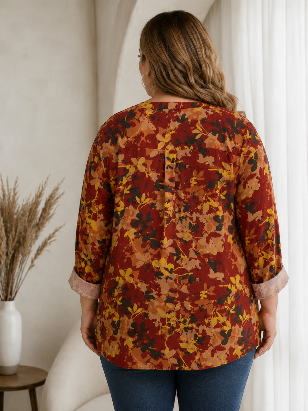 Plus Size Multicolor Floral Printed Viscose Top