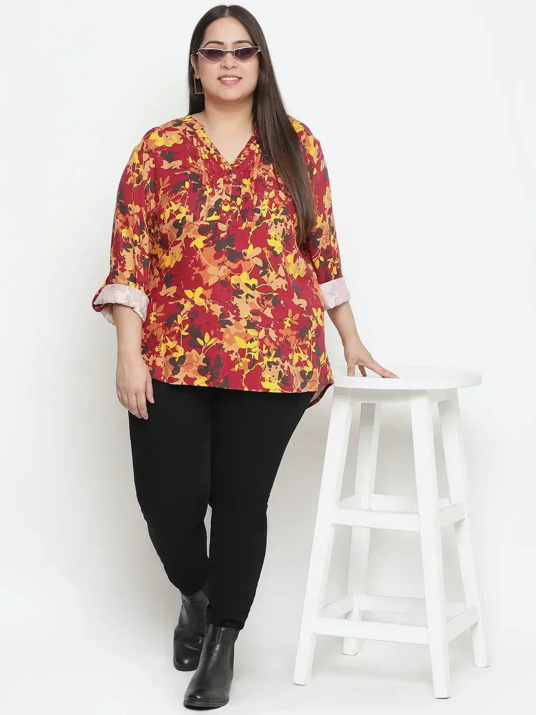 Winning Multicolor Floral Printed Plus Size Top - oxolloxo