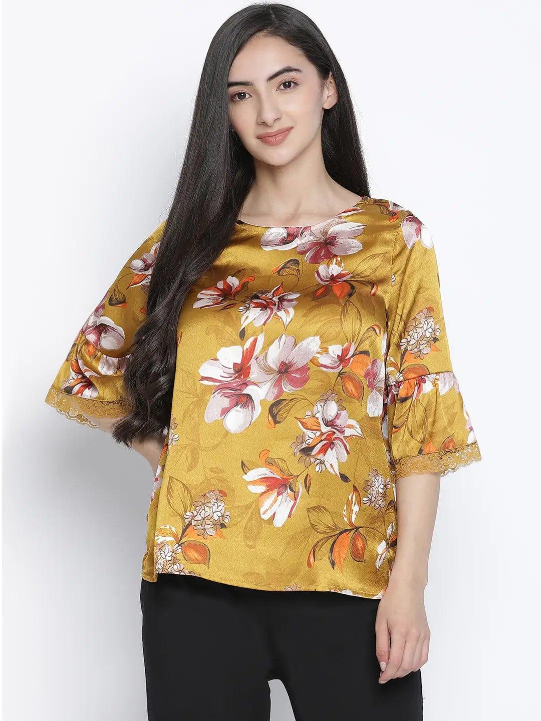 Flower Mezz Printed Nightwear Women Top - oxolloxo