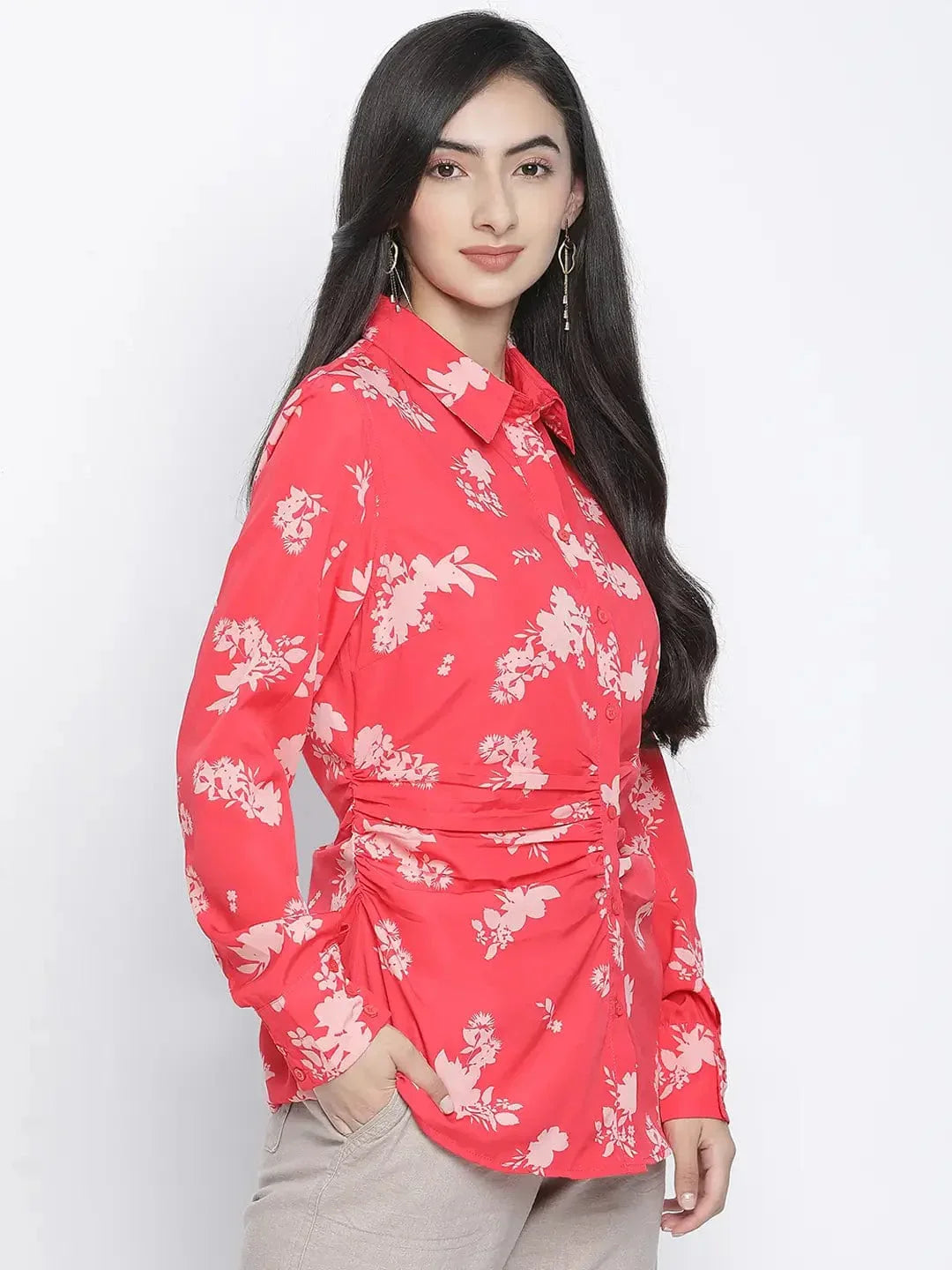 Red Floral Print Shirt