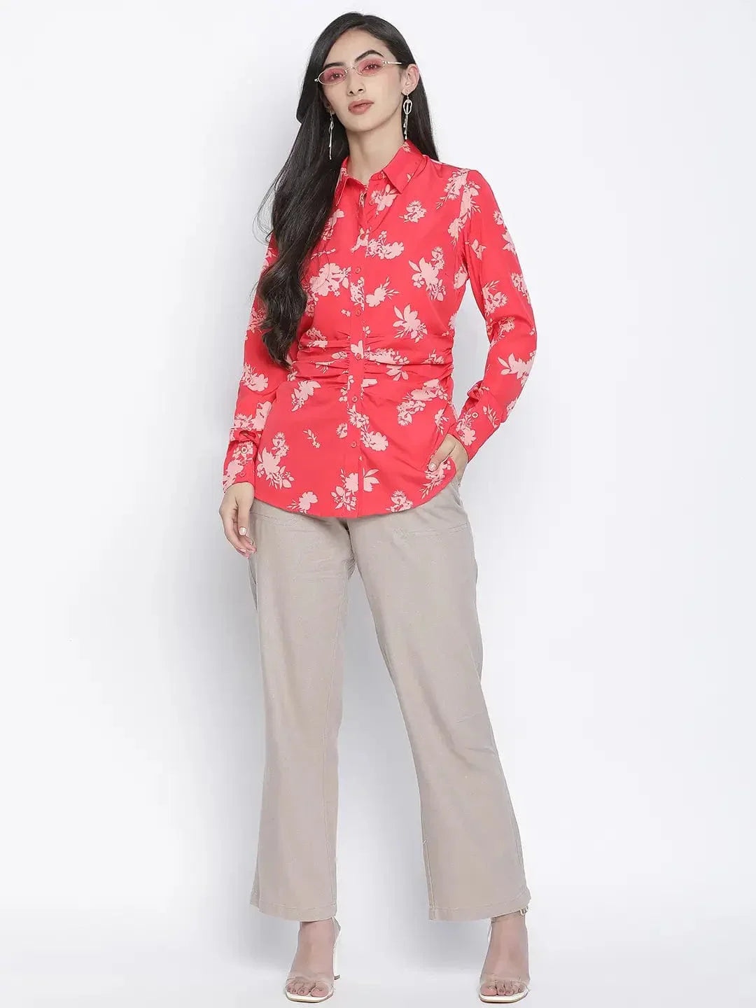 Red Floral Print Shirt