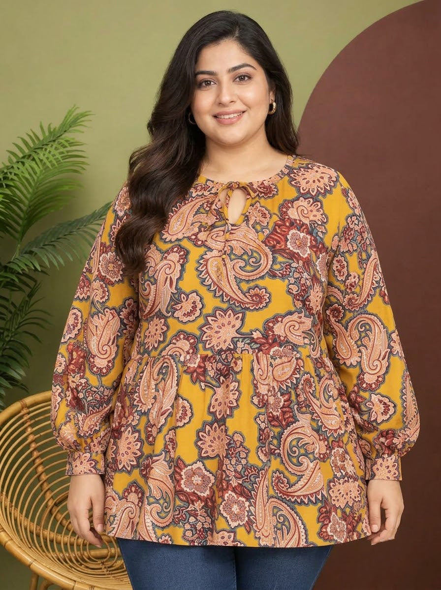 Plus Size Multicolor Floral Printed Viscose Top