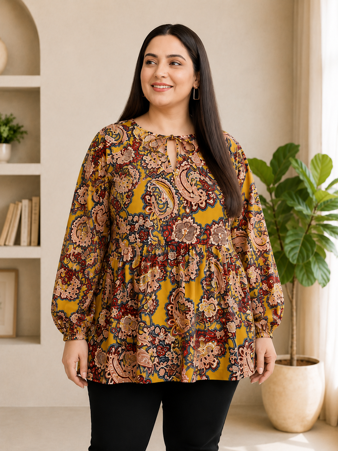 Plus Size Multicolor Floral Printed Viscose Top