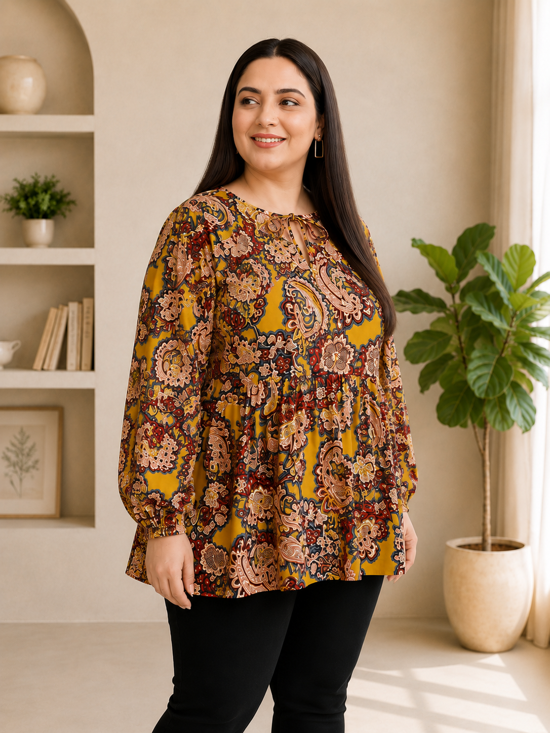 Plus Size Multicolor Floral Printed Viscose Top