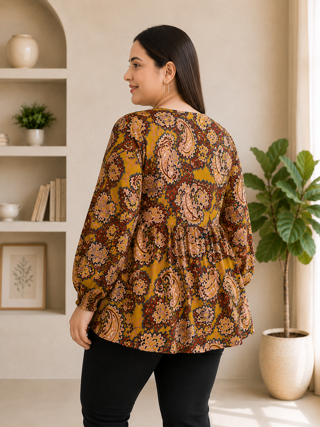 Plus Size Multicolor Floral Printed Viscose Top