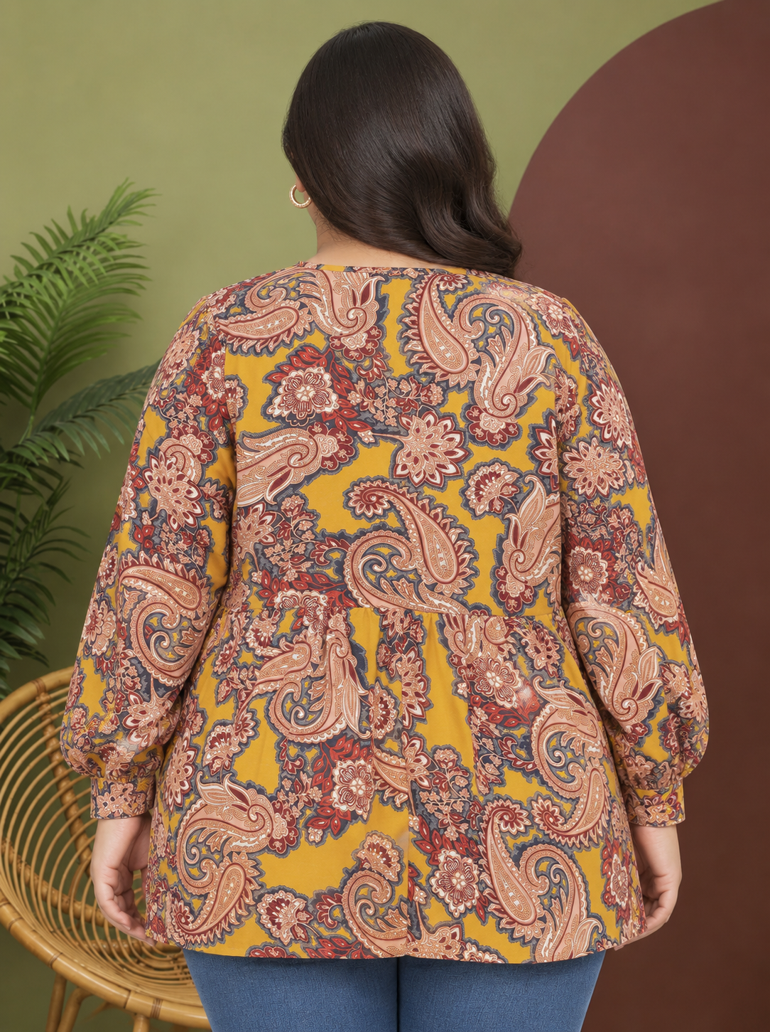 Plus Size Multicolor Floral Printed Viscose Top