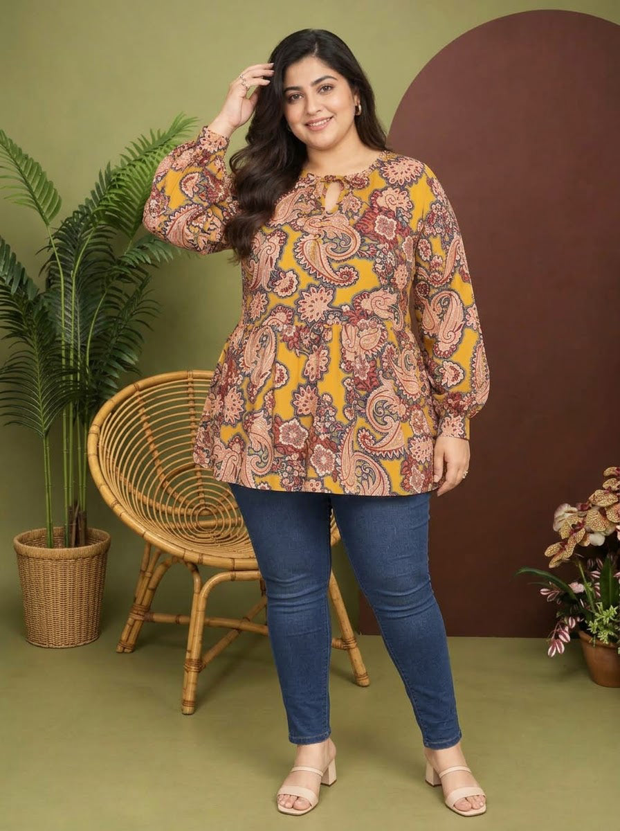 Plus Size Multicolor Floral Printed Viscose Top