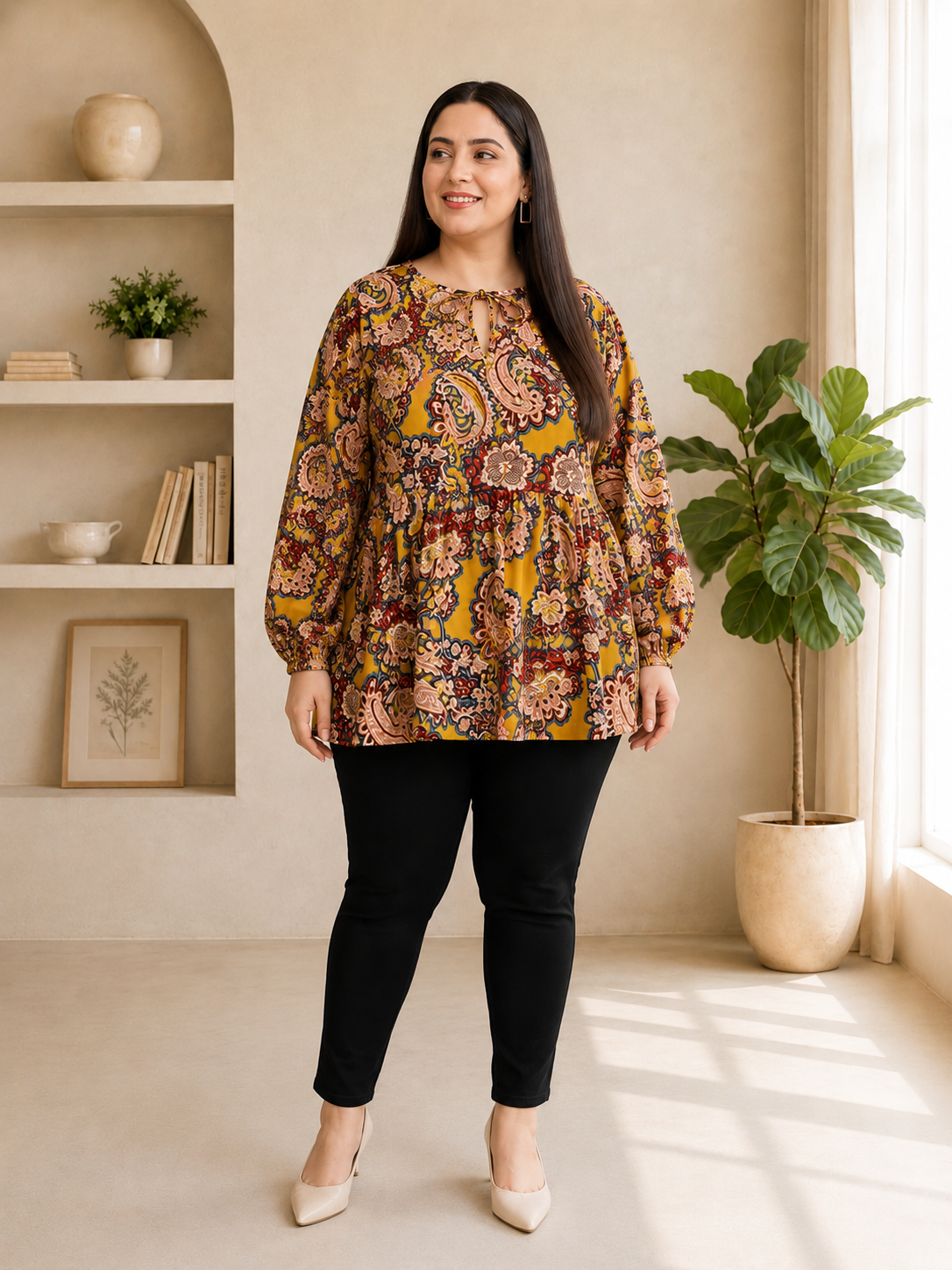 Plus Size Multicolor Floral Printed Viscose Top