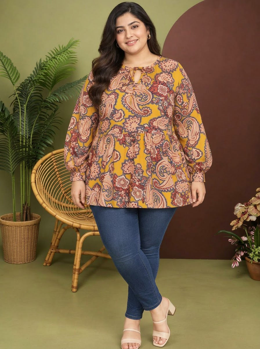 Plus Size Multicolor Floral Printed Viscose Top