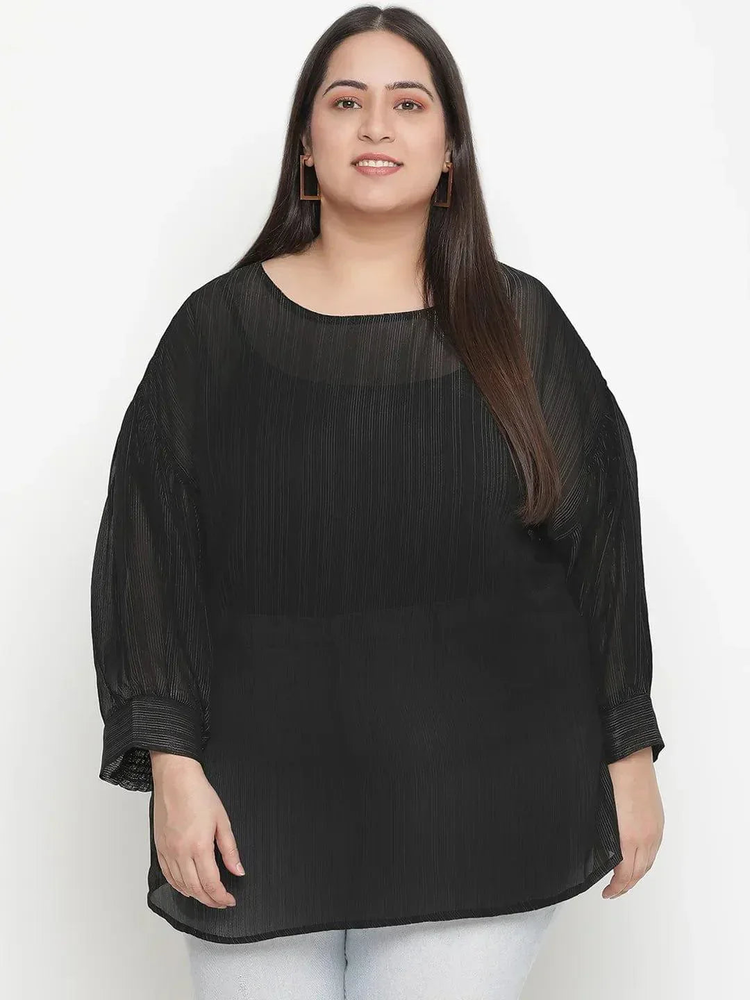 Panaro Solid Black Plus Size Women Top - oxolloxo